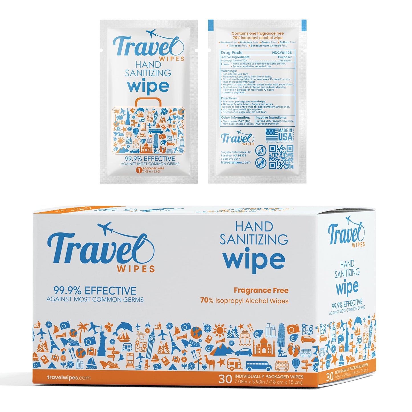 Hand Sanitizing Wipes Travel Size By Travel Wipes - Hand Sanitizer Wipes Individually Wrapped With Moisturizer And Fragrance-Fre