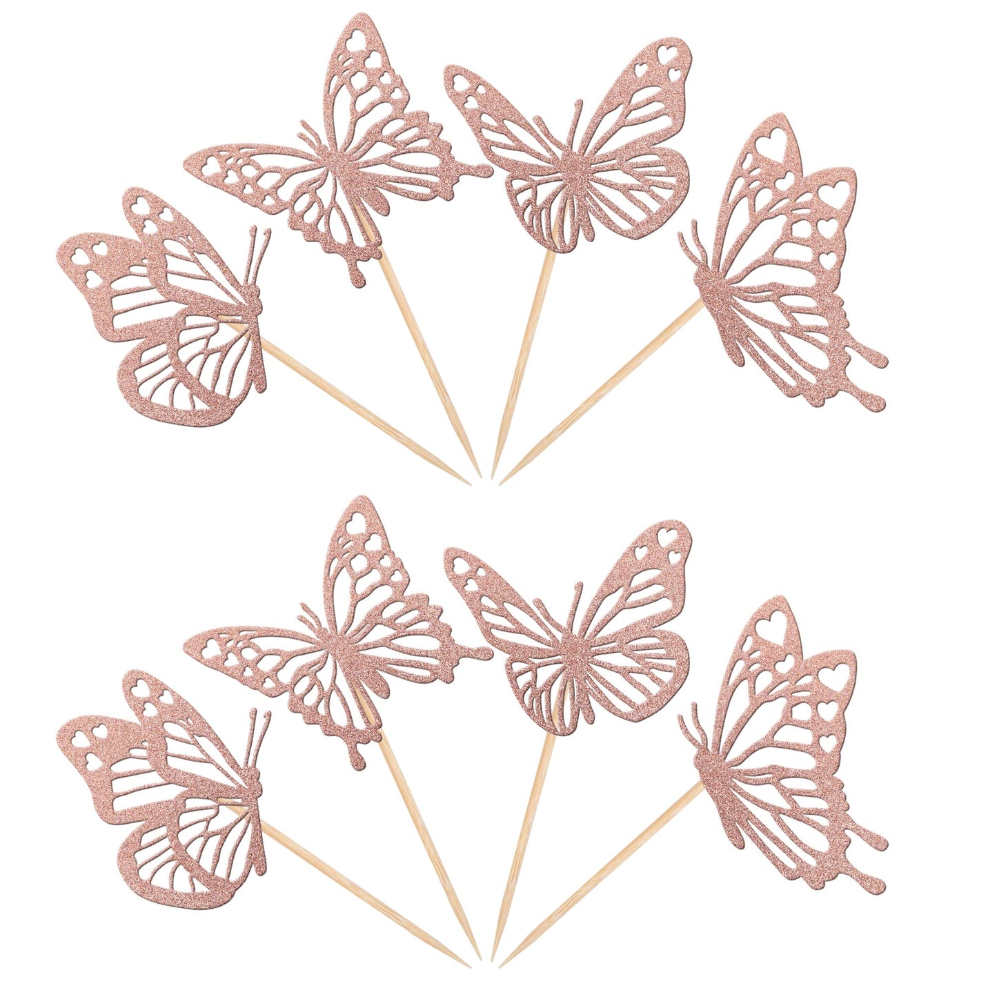 Rssta i Butterfly Cupcake Toppers, 24 Pack, Glitter, Paper, Rose Gold, Model XM248