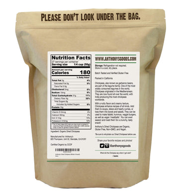 Anthony'S Organic Dried Chickpeas, 3 Lb, Dry Garbanzo Beans, Gluten Free, Non Gmo, Vegan