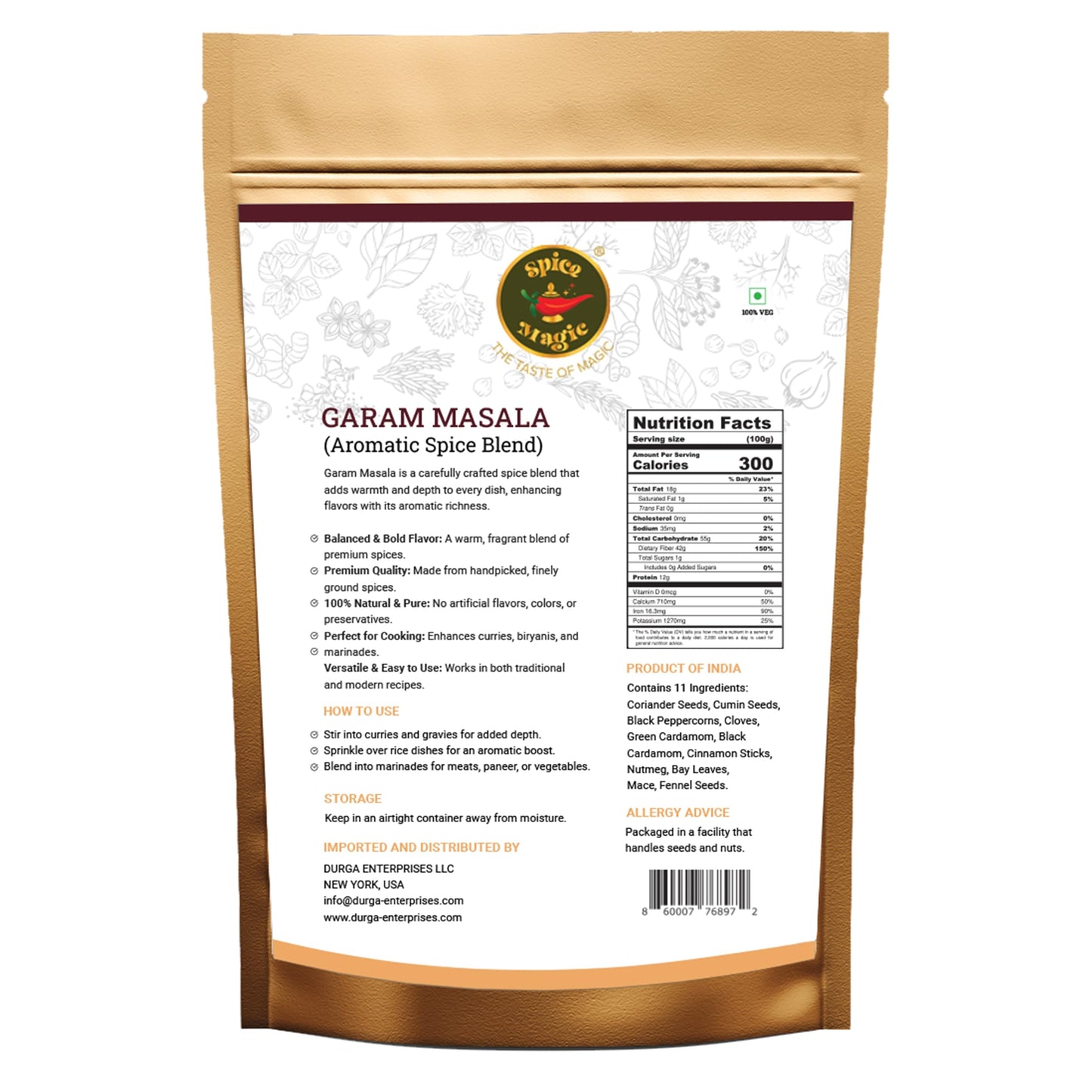 Spice Magic Garam Masala Powder 3.5Oz (100G) | Indian Spice Blend | 100% All-Natural, Salt-Free, Vegan, Non-Gmo