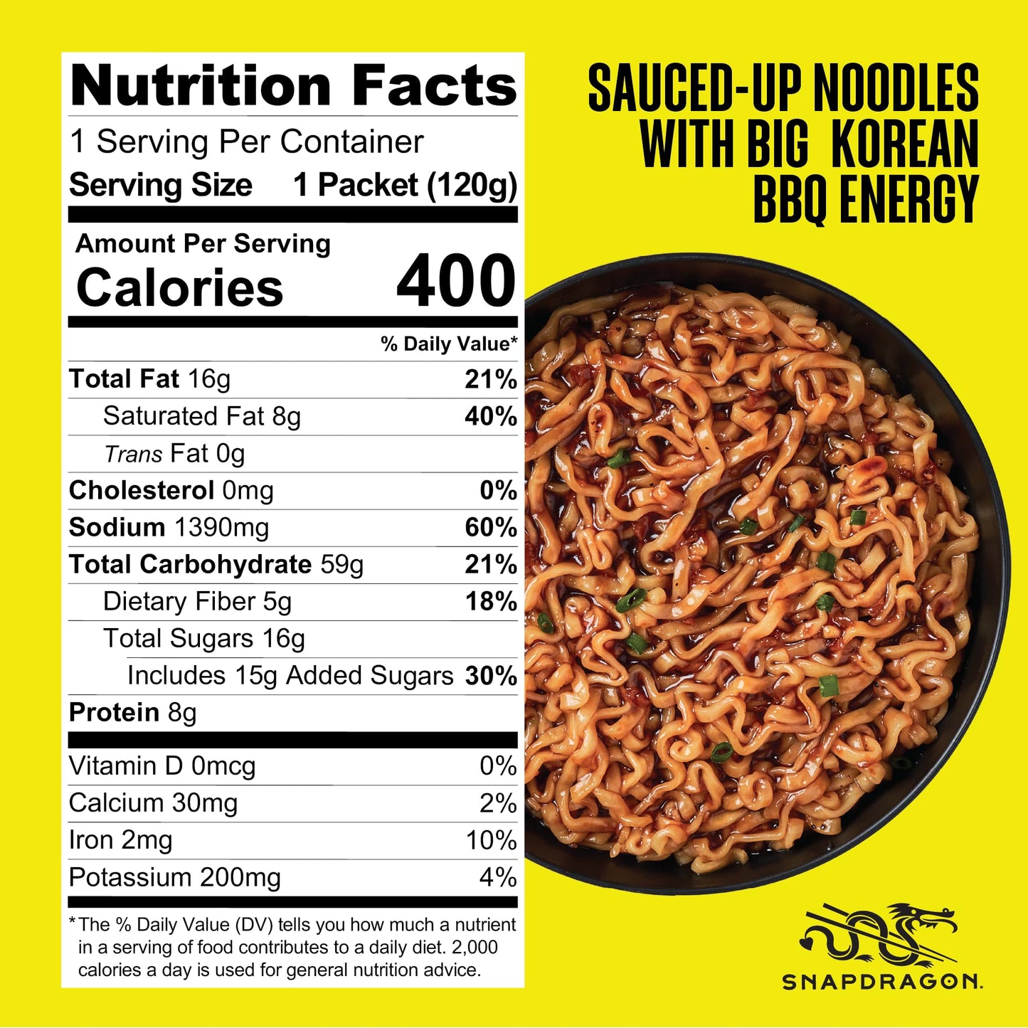 Snapdragon Instant Noodles with Korean BBQ Sauce - 12-Pack Microwave Noodles for Cup, Bowl, Ramen or Stir Fry