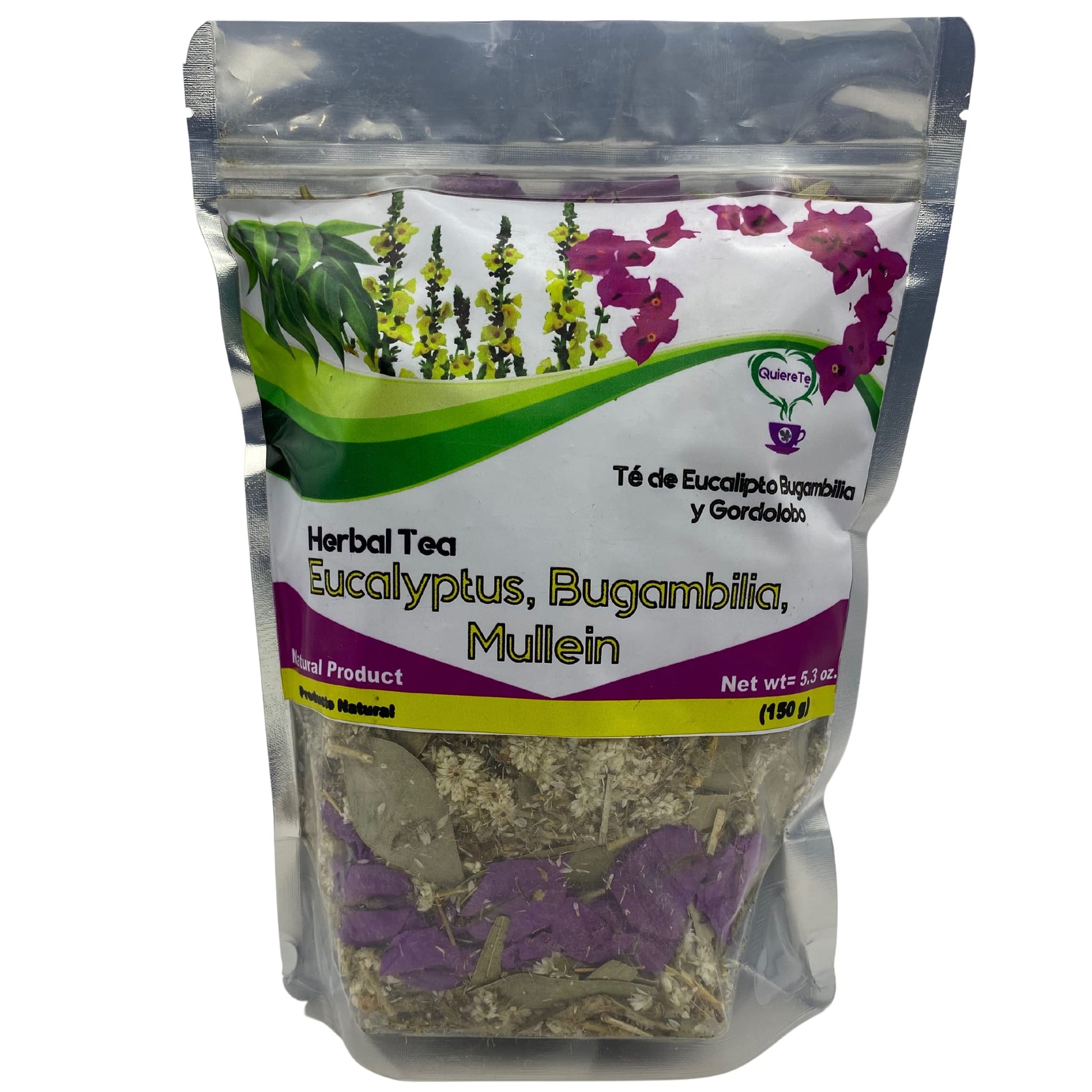 Quiere Te Herbal Mix, Eucalyptus & Bugambilia, Dried Whole Leaves, 5.3 oz (150g), Resealable Bag, Natural Product from Mexico