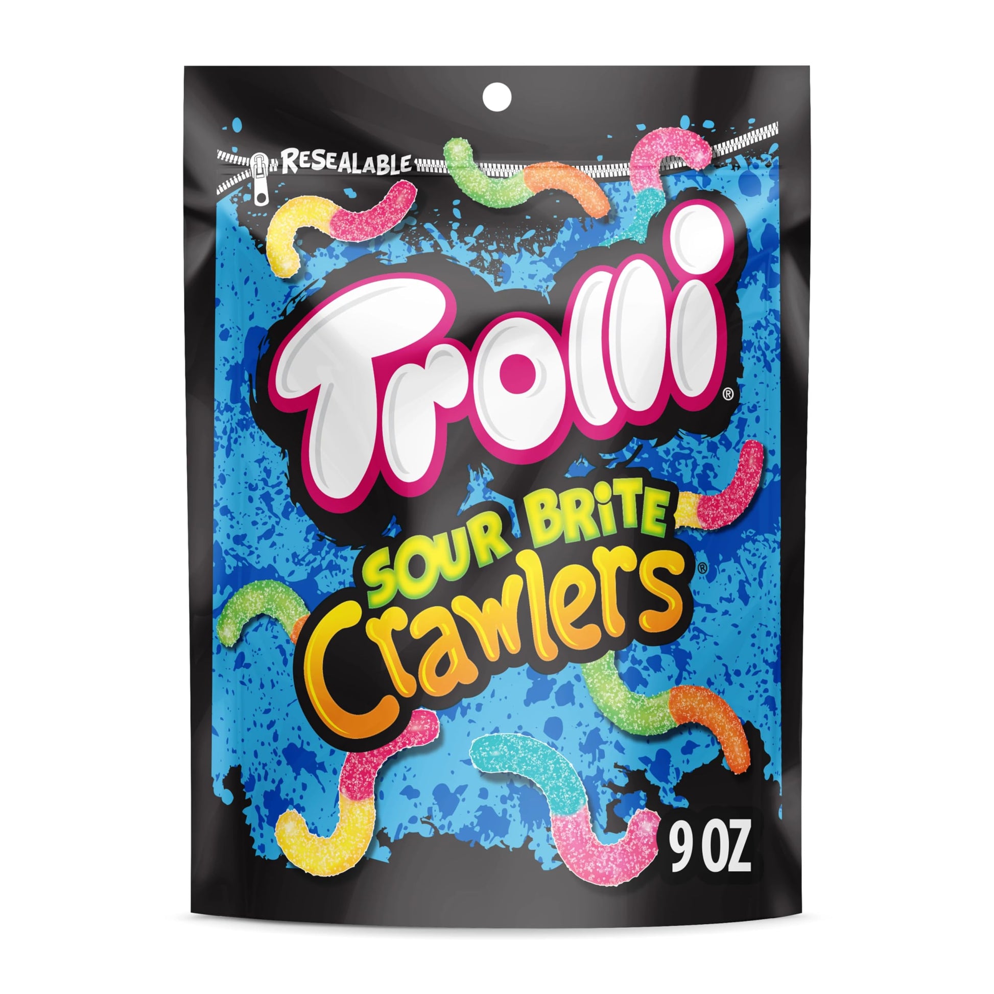 Trolli Sour Brite Crawlers, Candy, Cherry-Lemon, Strawberry-Grape & Orange-Lime, Sweet And Sour, Gummy Worms, 9 Oz