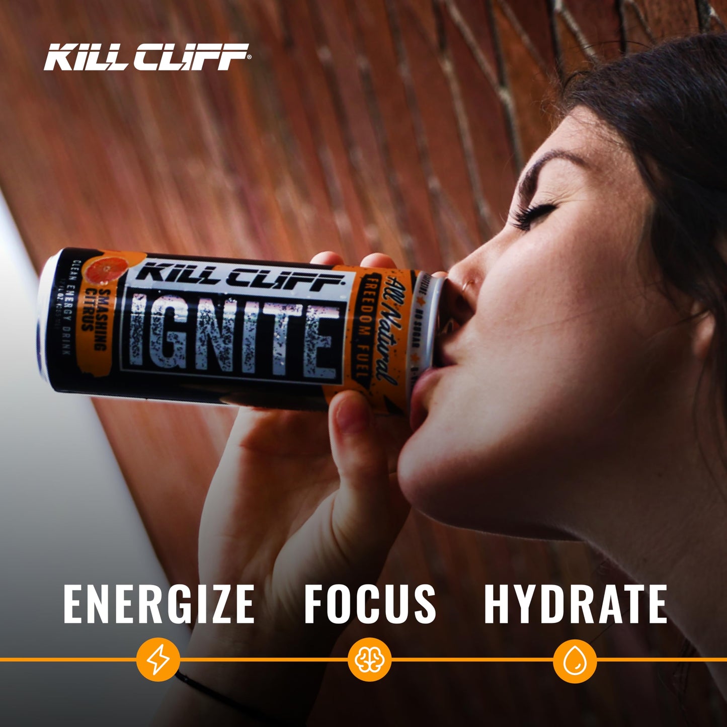 reduce Cliff Ignite Energy Drink, Sugar Free, Green Tea, B Vitamins, 12 Fl Oz, 12 Pack, Smashing Citrus, Orange