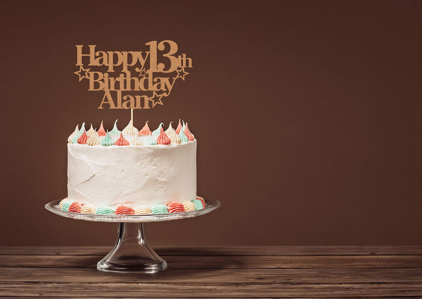 EDSG Personalized Happy Birthday Cake Topper, Custom Multicolor Glitter Decoration, Green, Any Name Any Age