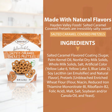 Hayden Valley Foods Salted Caramel Covered Pretzels - Pack of 3 - 5 oz Bags - No Artificial Flavors, Preservatives or Colors