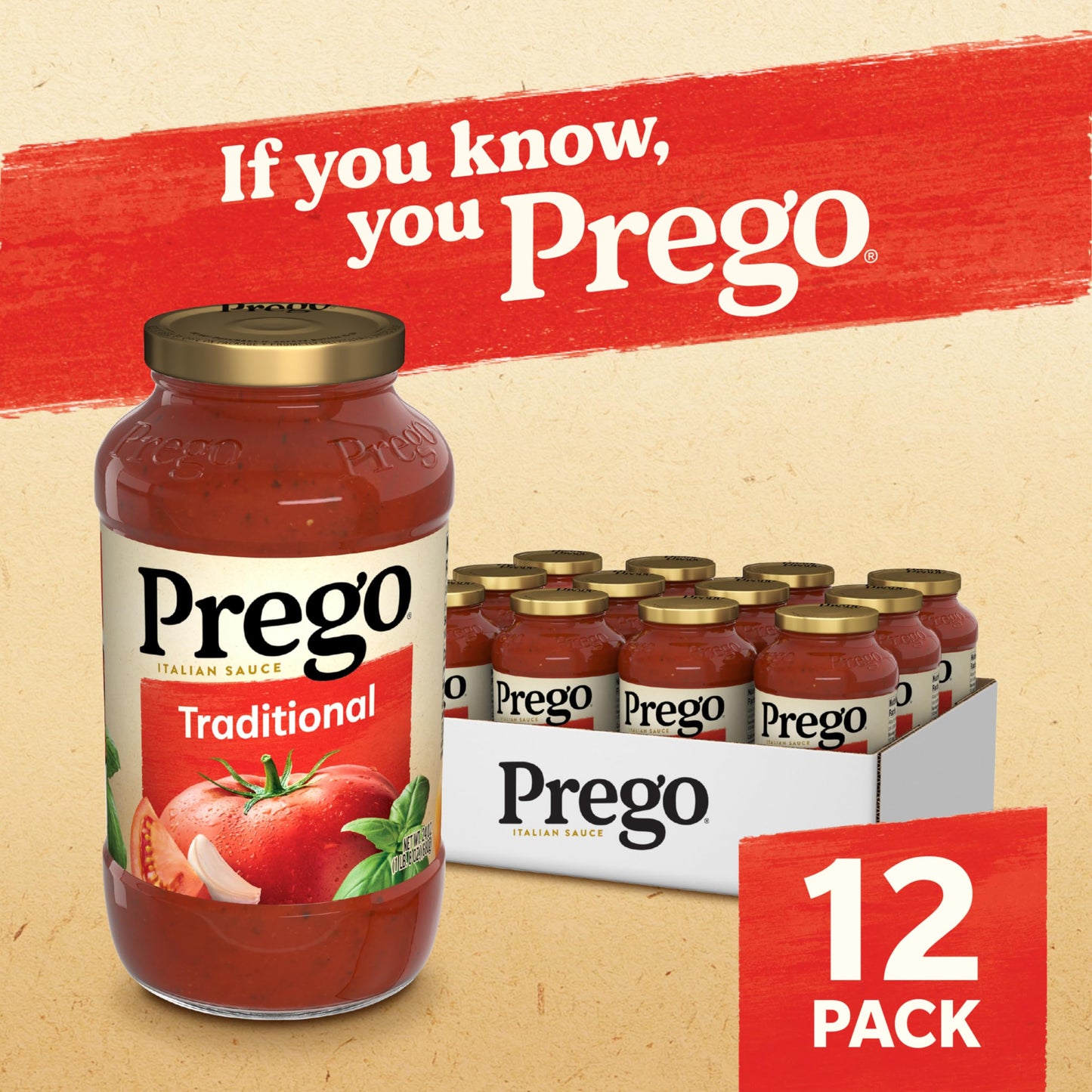 Prego Traditional Pasta Sauce, 24 Oz Jar (Case Of 12)