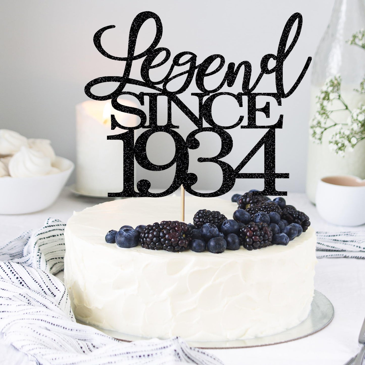 Migeaks legend since 1934 cake topper 90th birthday happy birthday cake topper men and women cheer 90 years old handmade black g