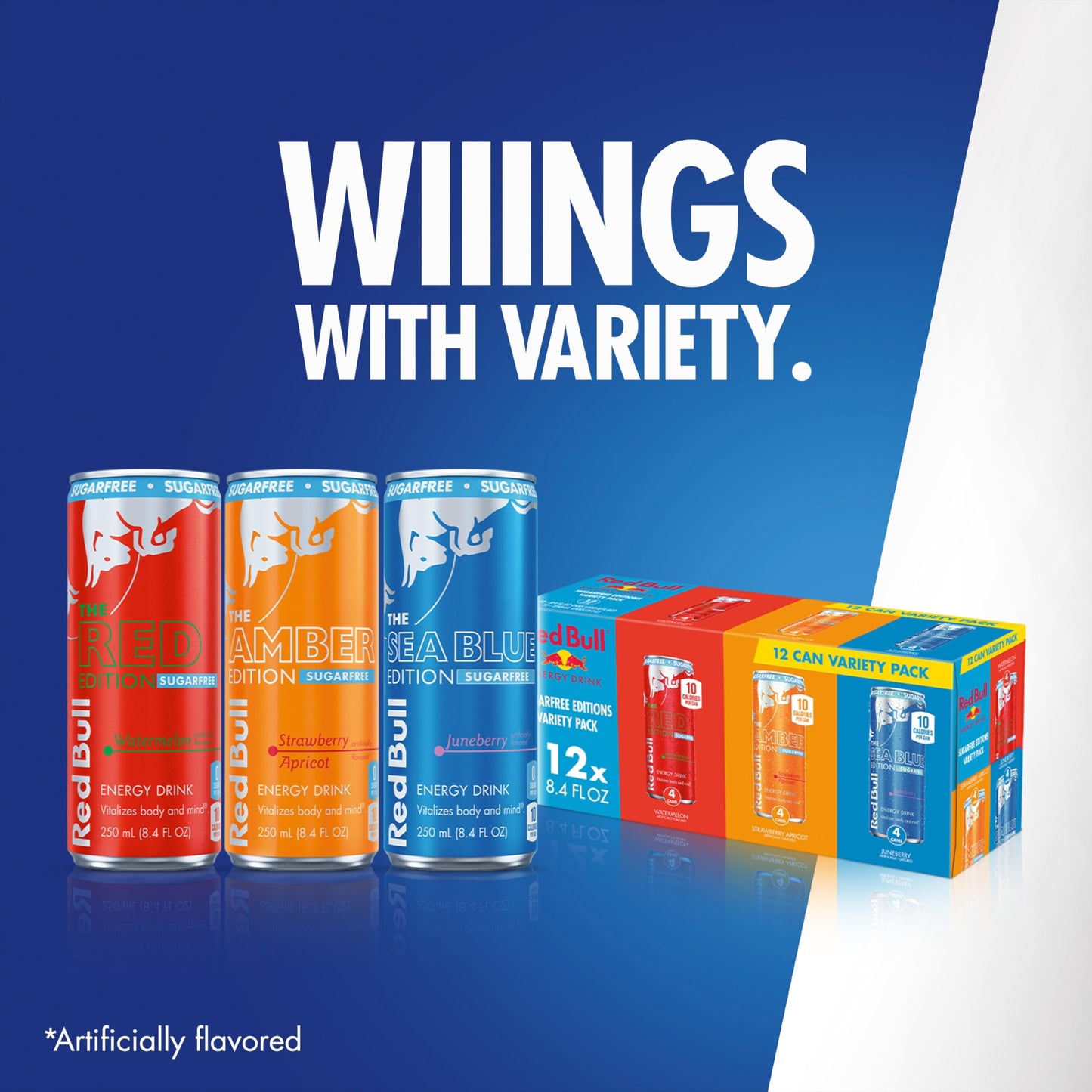 Red Bull Energy Drink Sugar Free Variety Pack  Red  Amber  and Sea Blue  with 80mg Caffeine  Taurine & B Vitamins  8.4 fl. oz  Pack of 12 Cans