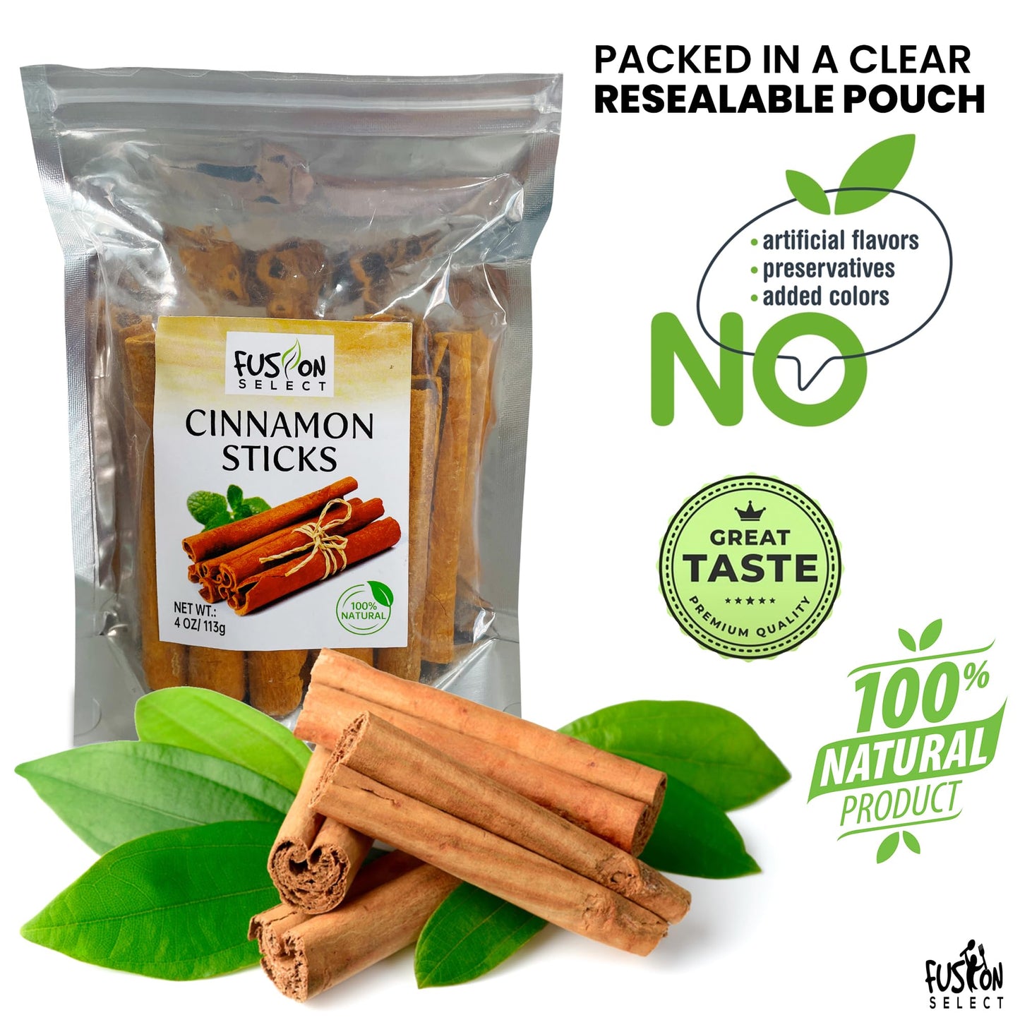 Fusion Select 8 Oz Cinnamon Sticks - Whole Canela Bark Pieces For Asian, Indian, & Middle Eastern Cuisine - Herbs & Spices For B