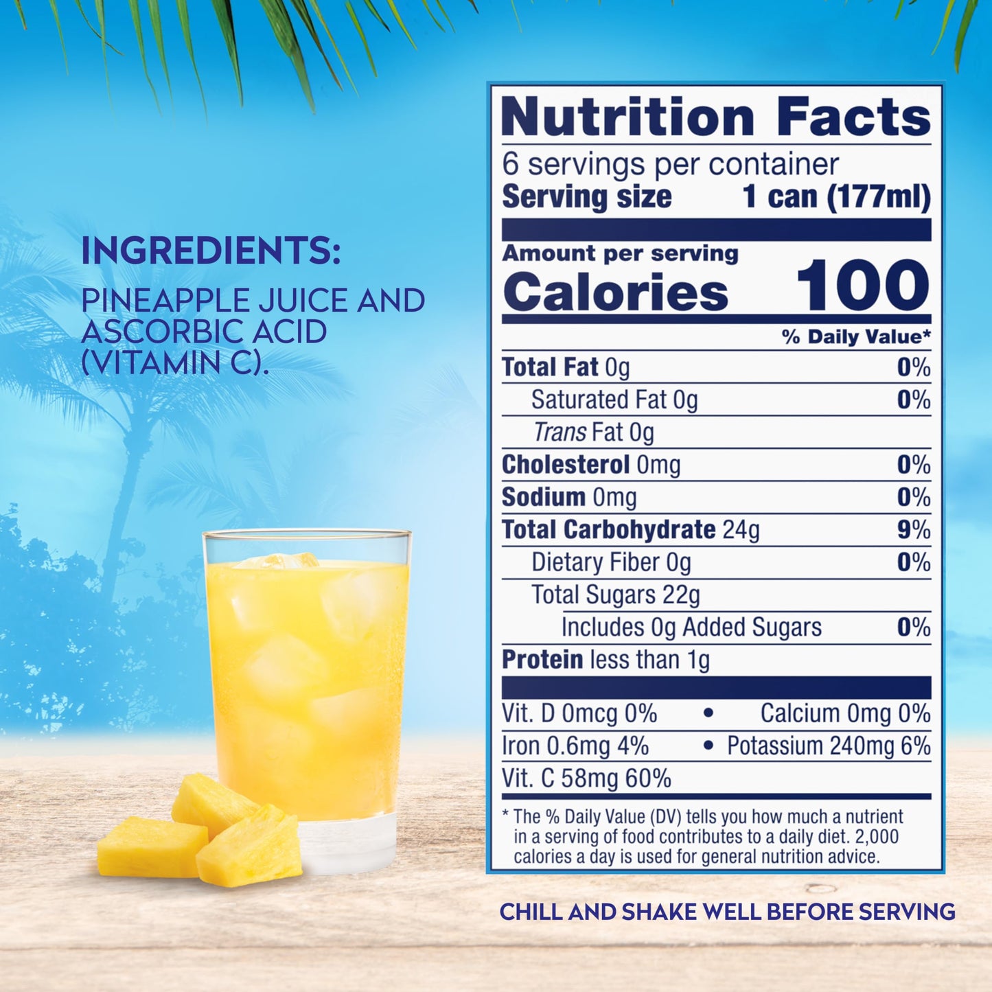 Dole Pineapple Juice, 100% Fruit Juice with Vitamin C, 6 Fl Oz Cans, Pack of 48