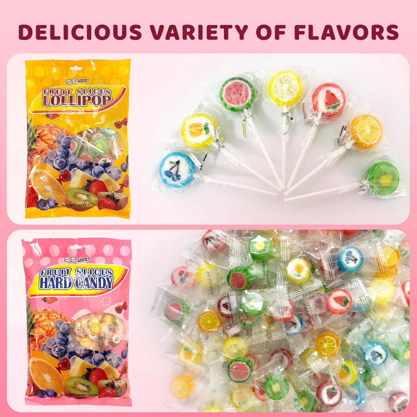 Lucky Boys Fruit Slices Candy Bulk 1 lb Variety Pack - Individually Wrapped Fruity Flavors for Treat Bags, Office, Reception