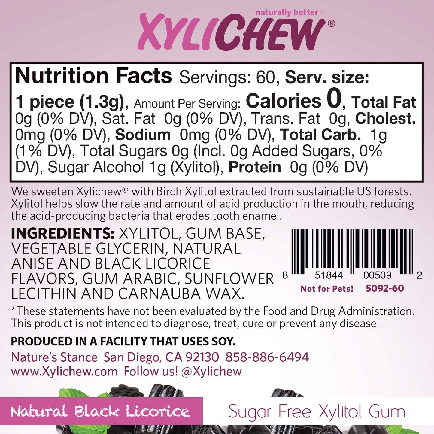 Xylichew - Naturally Better Sugar-Free Chewing Gum, Licorice - 60 Pieces
