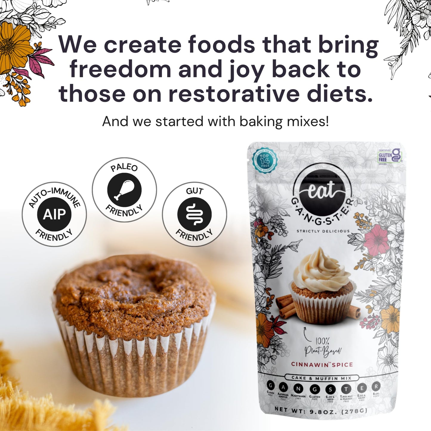 eat G.A.N.G.S.T.E.R. Cinnawin Spice Cake & Muffin Mix  Allergy-Friendly Baking Mix  Grain-Free  No Dairy  Nuts  Gluten  Dairy  For Paleo & AIP Diets  Delicious Cakes  Muffins and Cupcakes