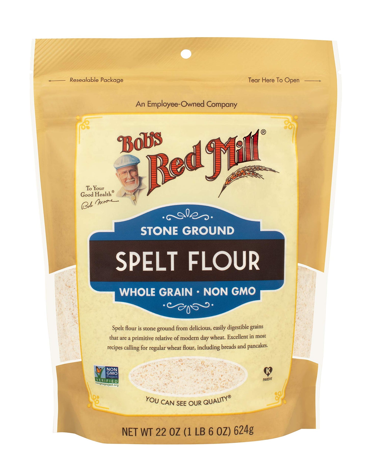 Bobs Red Mill Spelt Flour, 22oz (Pack of 1) - Whole Grain, Vegan, Kosher