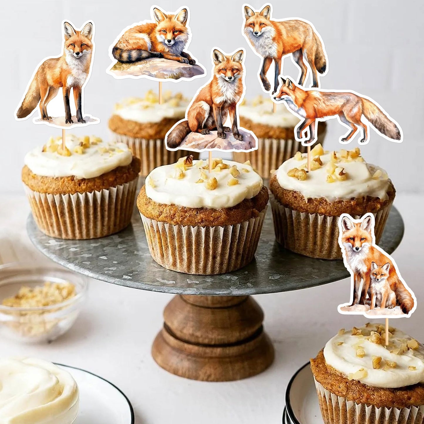 Cyodoos 24Pcs Fox Cupcake Toppers Selected Jungle Themed Children Party Birthday And Baby Shower Cake Decorations