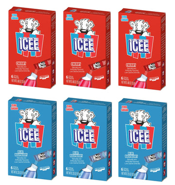 ICEE Singles To Go Variety Pack of 6-3 of Each - Cherry and Blue Raspberry - Zero Sugar Powdered Drink Mix - 6 Sticks Per Box - 