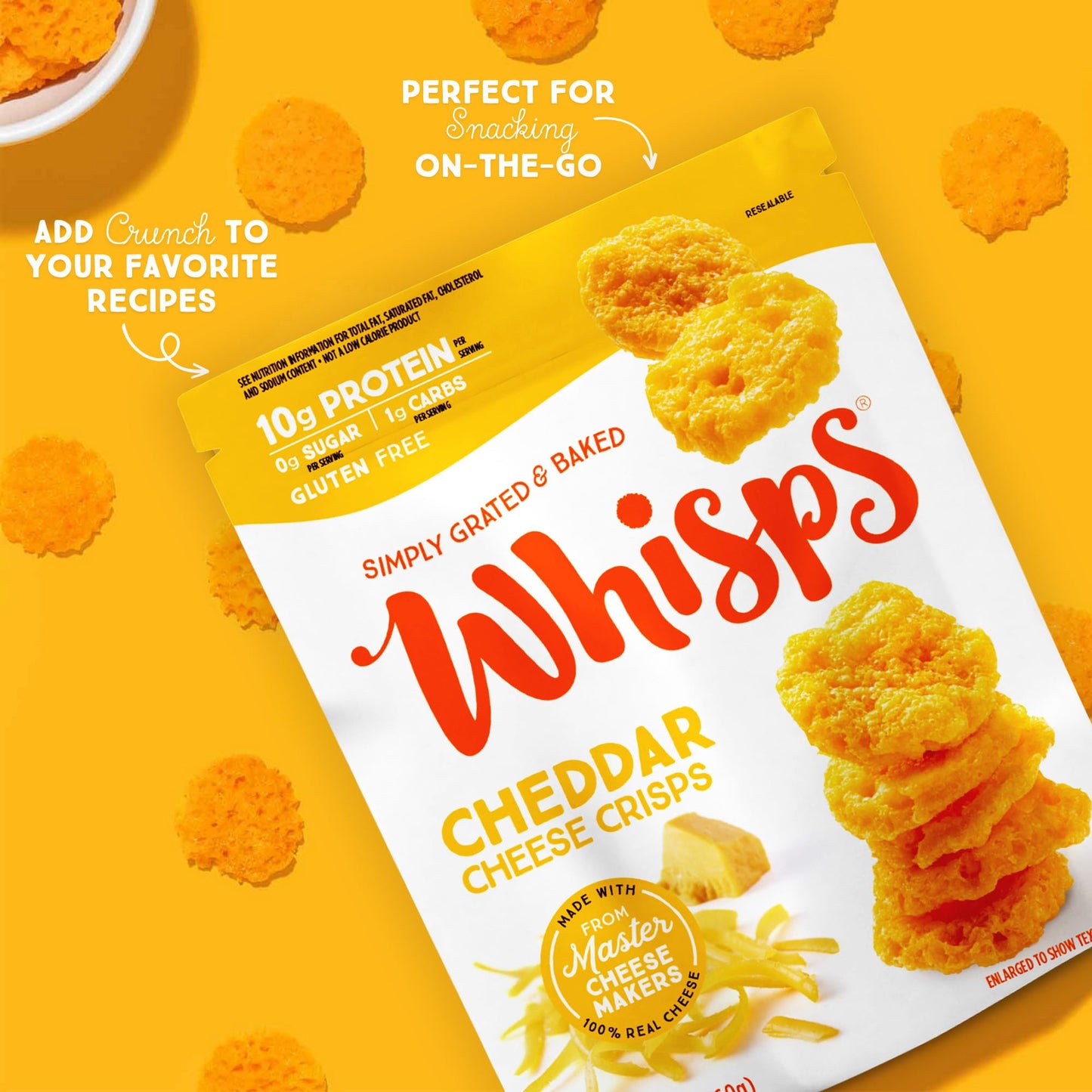 Whisps Cheese Crisps Cheddar - Gluten Free Protein Snacks, Low Carb, 2.12 Oz (Pack of 4)