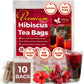 FRESHDRINKUS Hibiscus Flowers Tea Bags, 100% Natural, Vegan, 10 Bags