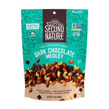 Second Nature Dark Chocolate Medley Trail Mix, Gluten-Free, 12 oz Resealable Pouch, Pack of 1, Turquoise, Model 1149-EA