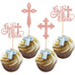 YCTHUNFISH Cupcake Toppers, 24 Pack Glitter Rose Gold, Paper, Religious Baptism and First Holy Communion Decorations