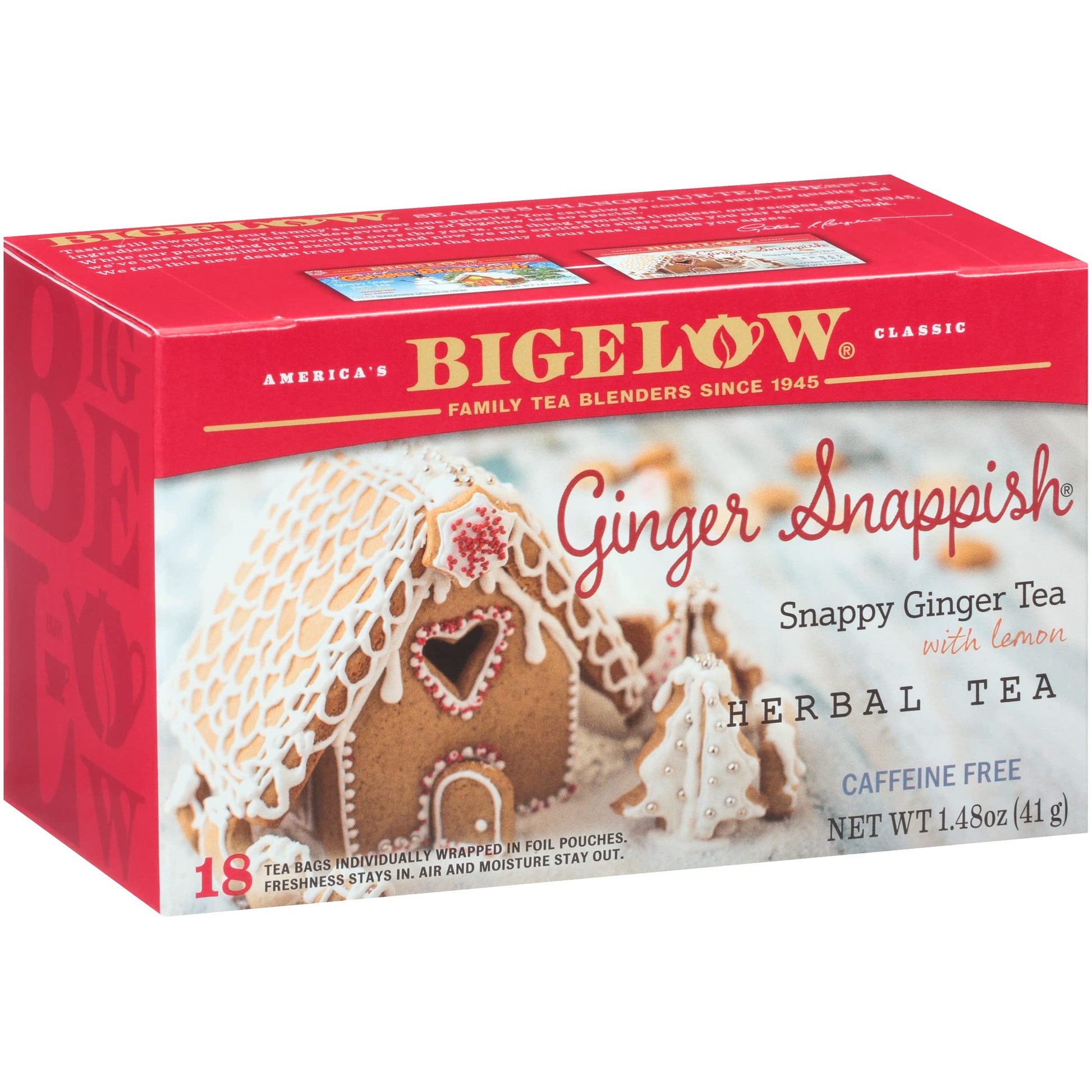 Bigelow Tea Ginger Snappish Herbal Tea, Caffeine Free, 18 Count (Pack of 6) - Total 108 Tea Bags