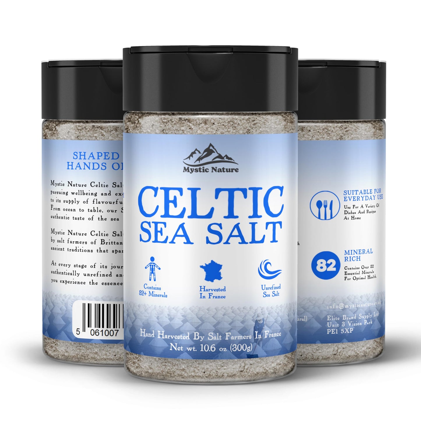 Mystic Nature Celtic Harvest Shaker, Fine Ground, 10.6 OZ, Natural & Unrefined, Hand Harvested Celtic Crystals from France