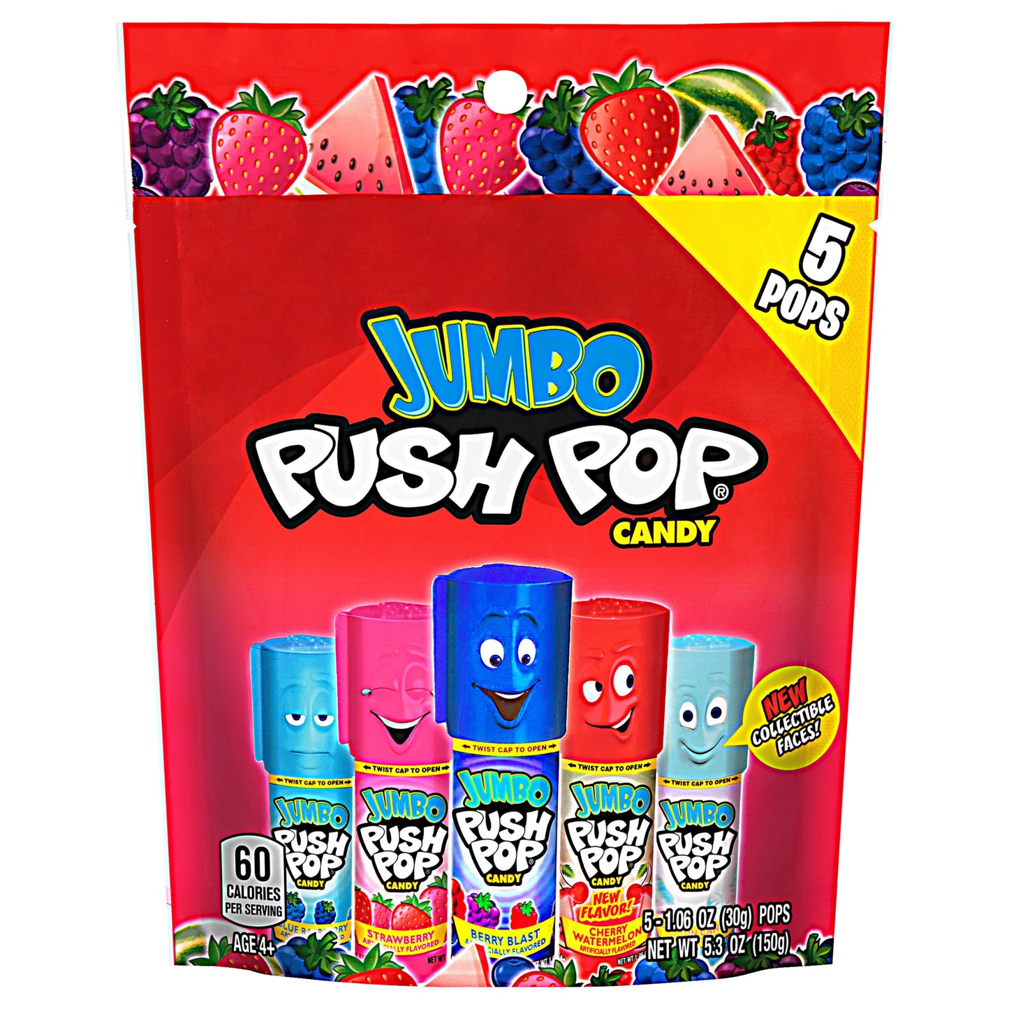 Push Pop Jumbo Lollipop Assorted Flavors, 5 Count