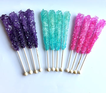Classic Rock Candy Sticks, Sugar Rock Crystal Lollipops, Individually Wrapped (Pack Of 18, Mermaid Mix (Purple Grape, Pink Cherr