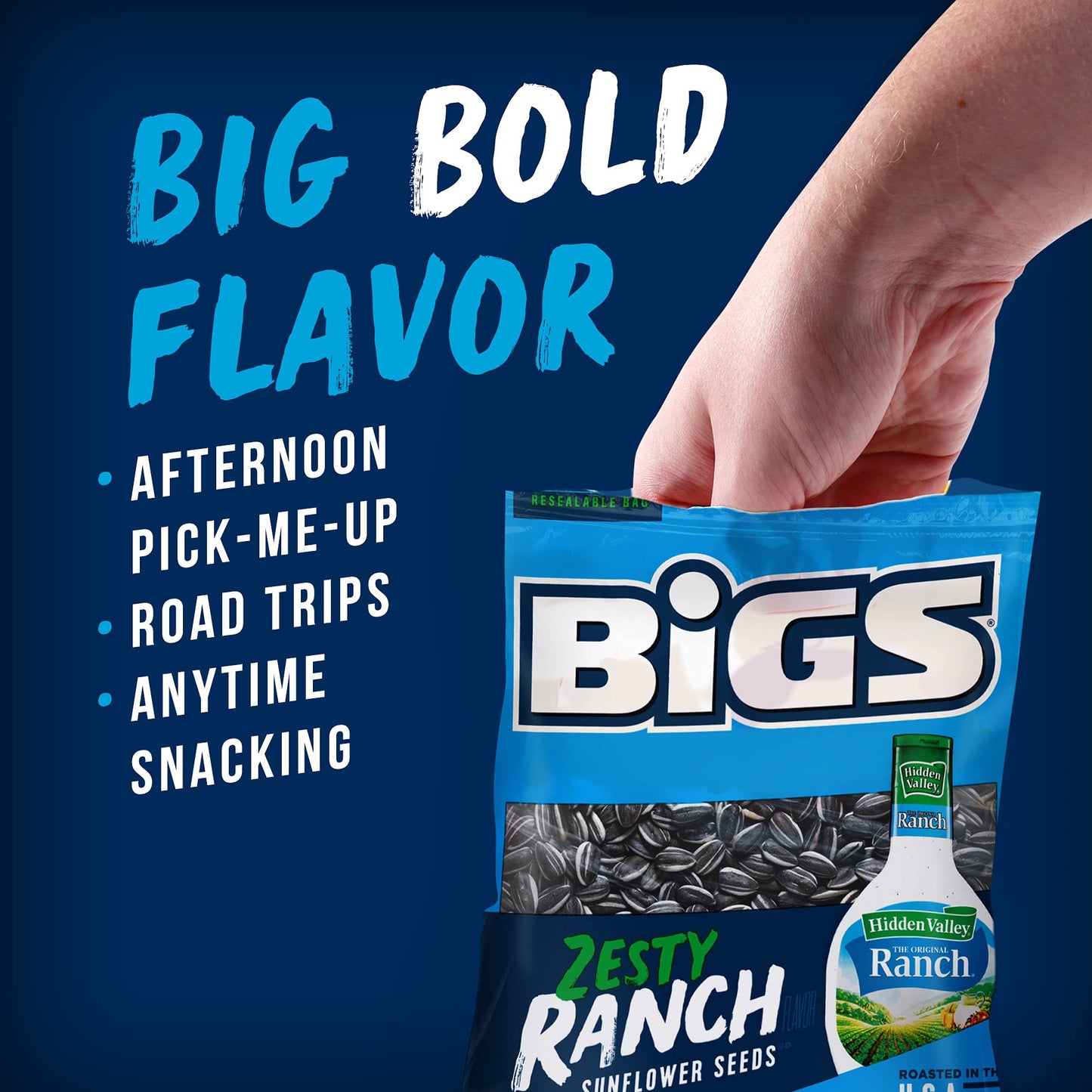 Bigs Hidden Valley Ranch Sunflower Seeds, Keto Friendly Snack, 5.35-Oz. Bag (Pack Of 12)