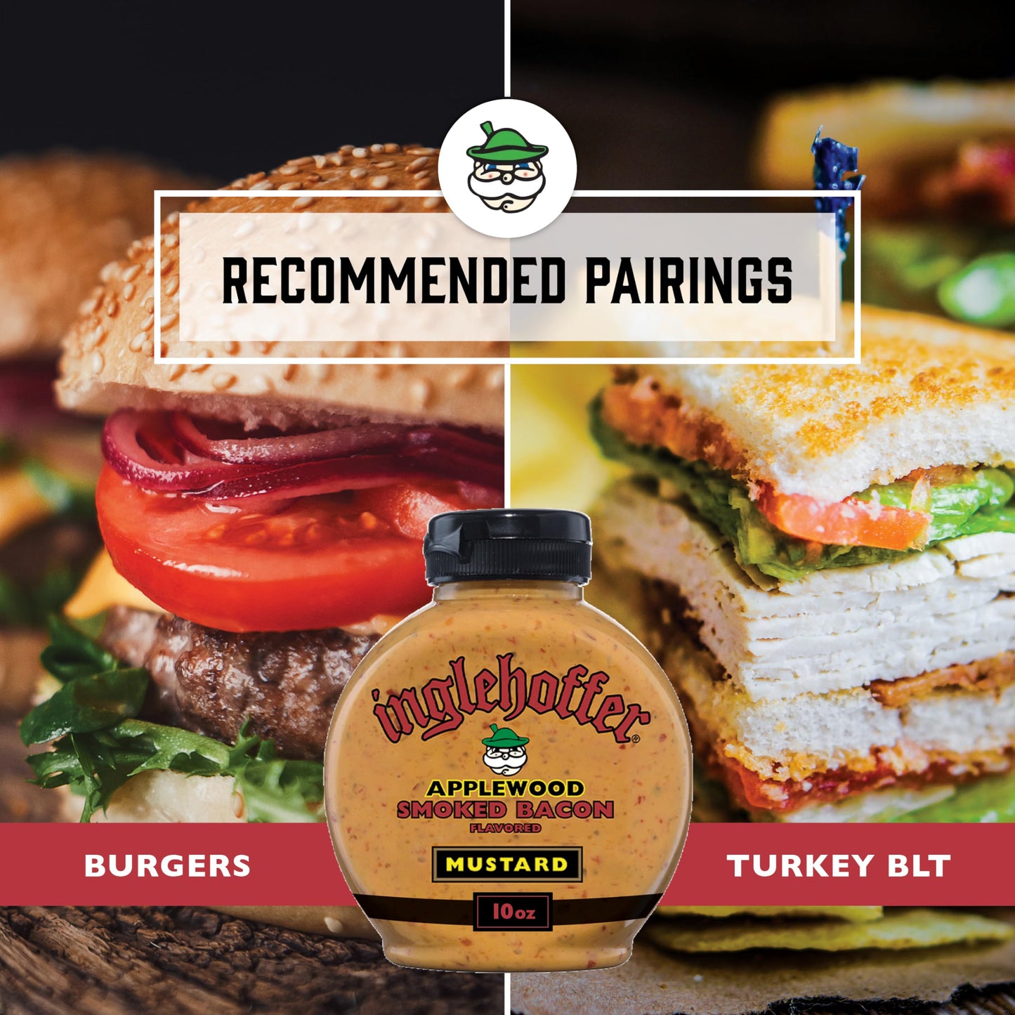 INGLEHOFFER Applewood Smoked Bacon Mustard, 10 oz Squeeze Bottle, Ideal for Grilling and Dipping