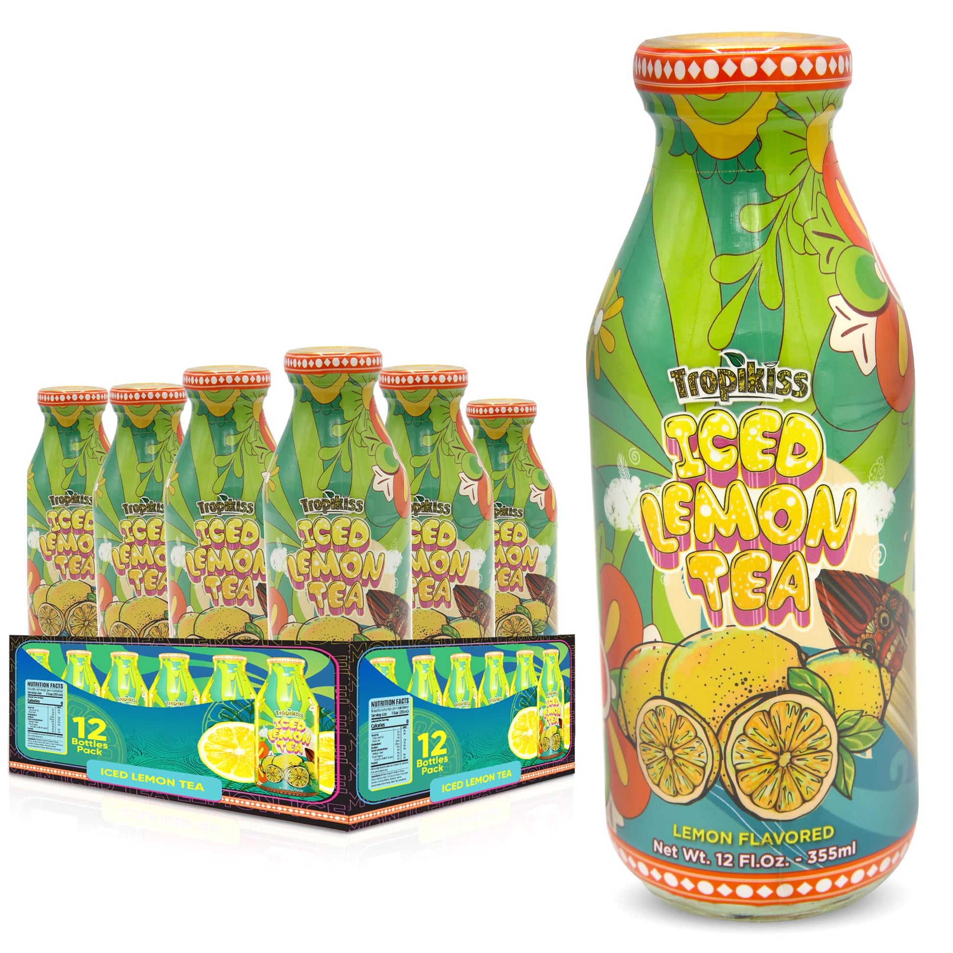 Tropikiss 12-Pack Lemon Iced Tea - Antioxidant-Rich Refreshing Drink | Natural Bottled Ice Tea | Healthy & Flavorful Beverage