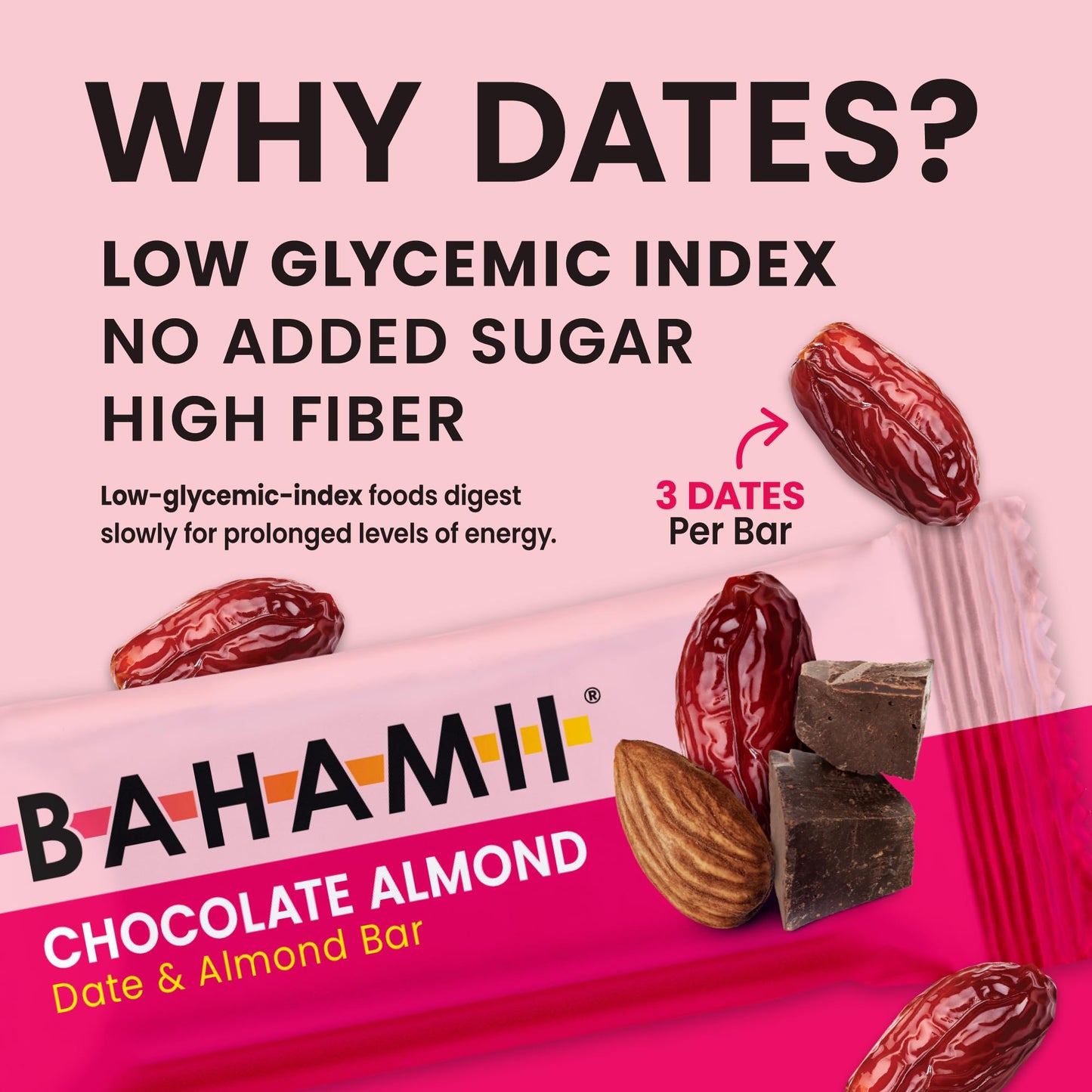 Bahamii Snack Bars, Healthy Vegan Snacks, Gluten Free, 12 Pack, Made with Dates & Nuts, No Added Sugar, Good Source of Fiber