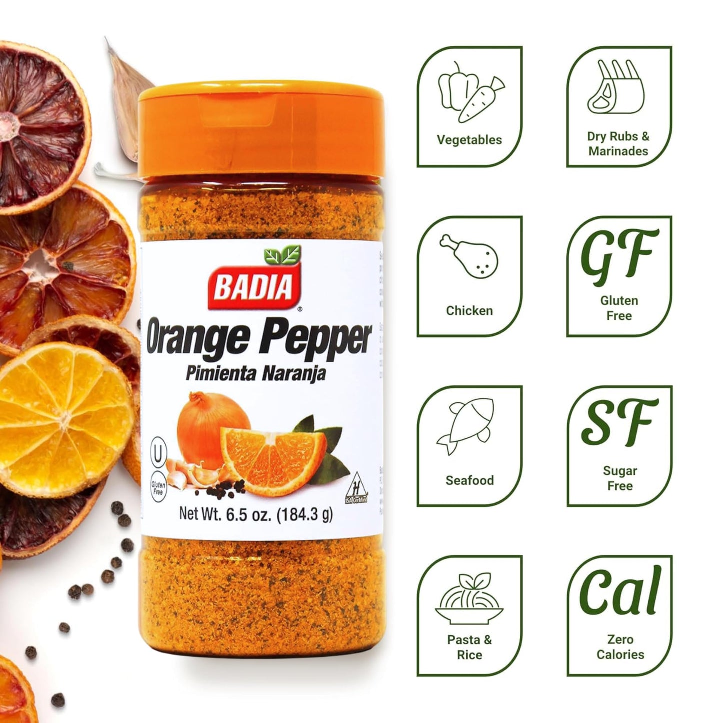 Badia Orange Pepper Seasoning With Garlic And Onion, Zesty Citrus Blend, 6.5 Oz
