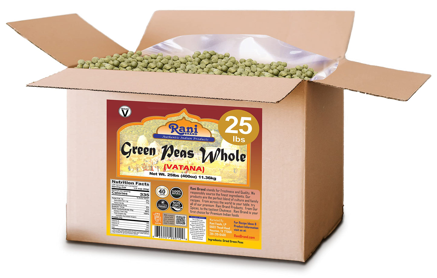 Rani Green Peas Whole, Dried (Vatana, Matar) 400Oz (25Lbs) 11.36Kg Bulk Box ~ All Natural | Vegan | Gluten Friendly | Product Of