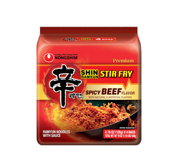 Nongshim Ramen Noodles, Gourmet Instant Ramen, Premium Microwavable Noodle, Shin Stir Fry 4.65 Ounce (Pack of 4)