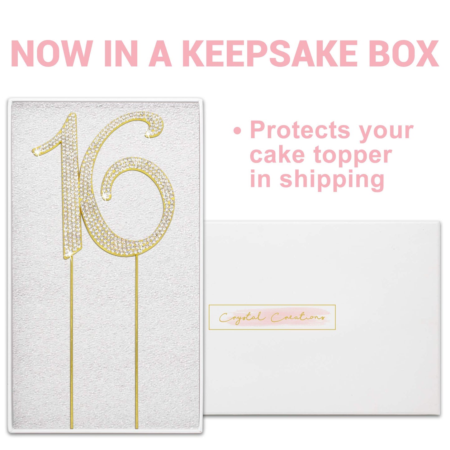 Crystal Creations 16 Cake Topper - Premium Gold Metal with Rhinestones - 1 Count