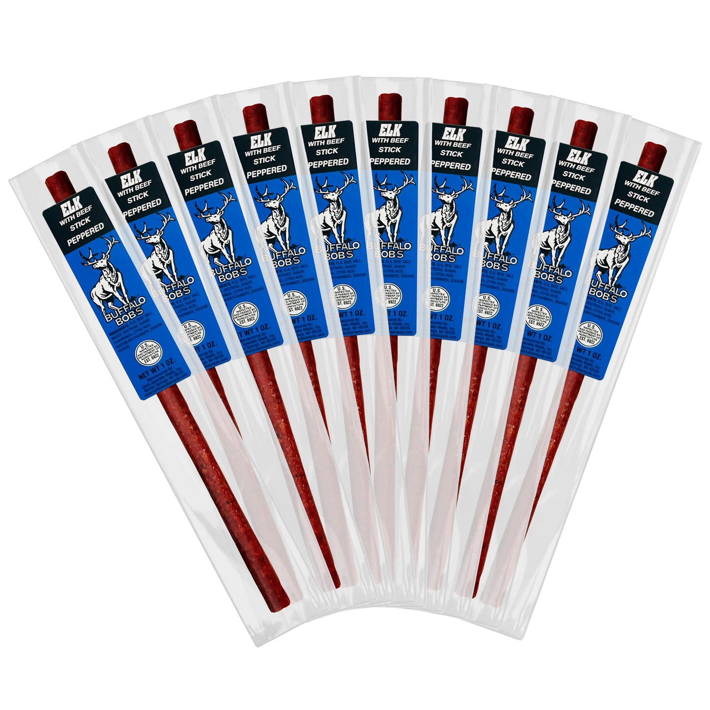 Buffalo Bobs Wild Game Meat Snack Stick - Elk Peppered Stick 10 Pack