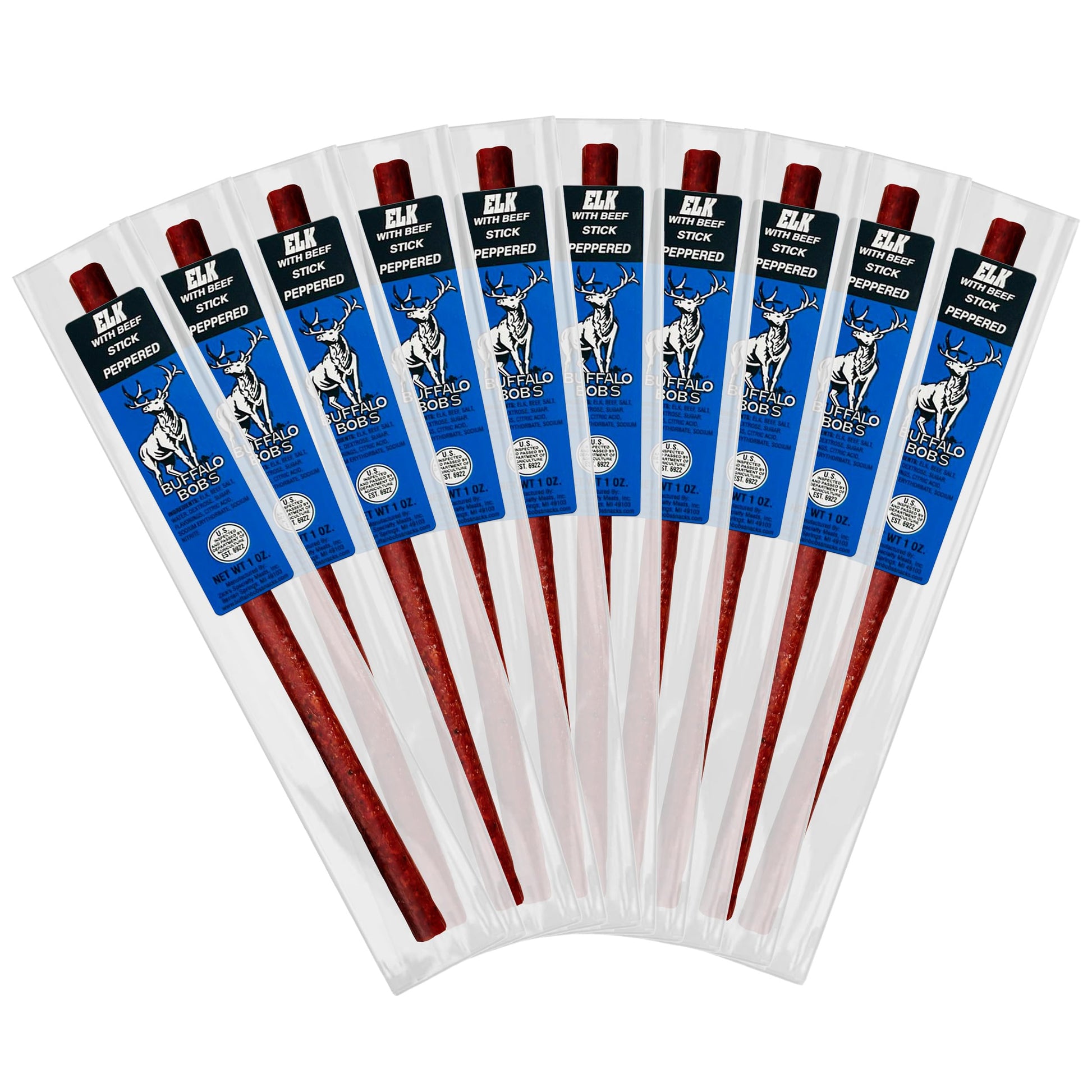 Buffalo Bobs Wild Game Meat Snack Stick - Elk Peppered Stick 10 Pack