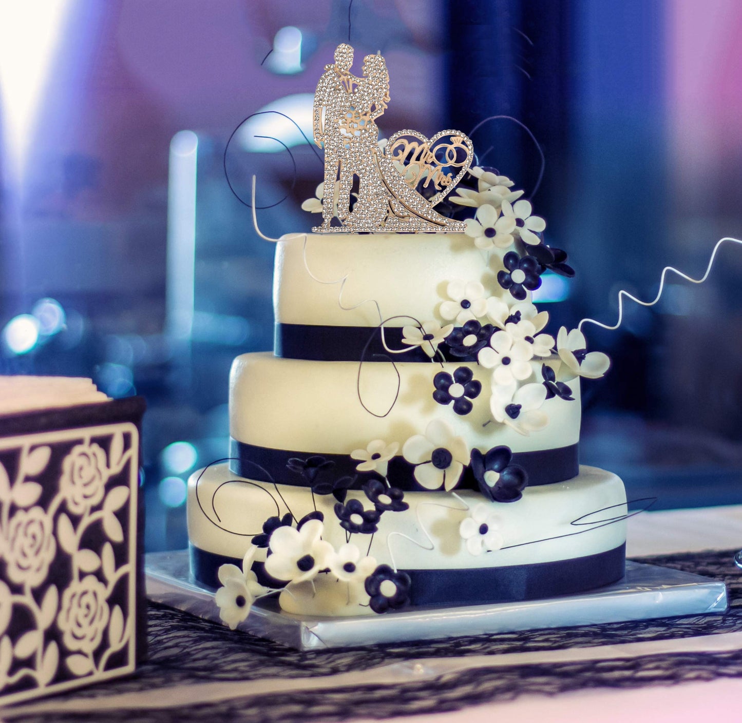 Mr And Mrs Cake Topper Rhinestone Crystal Metal Love Wedding Cake Topper Funny Bride And Groom, Gold