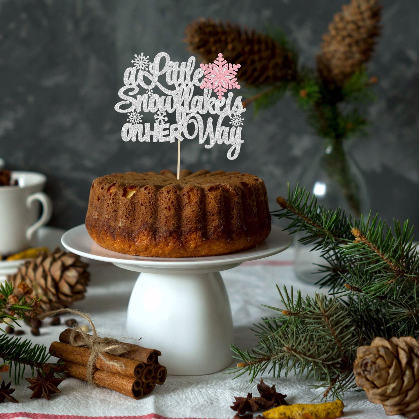 1Pcs A Little Snowflake Is On Her Way Cake Topper Pink Snowflake Winter Baby Shower Cake Decoration For Girl Kids Winter Onederl