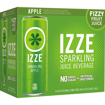 IZZE Sparkling Juice Beverage Blend, Apple, No Sugar Added, 8.4 FL OZ, 6 Cans