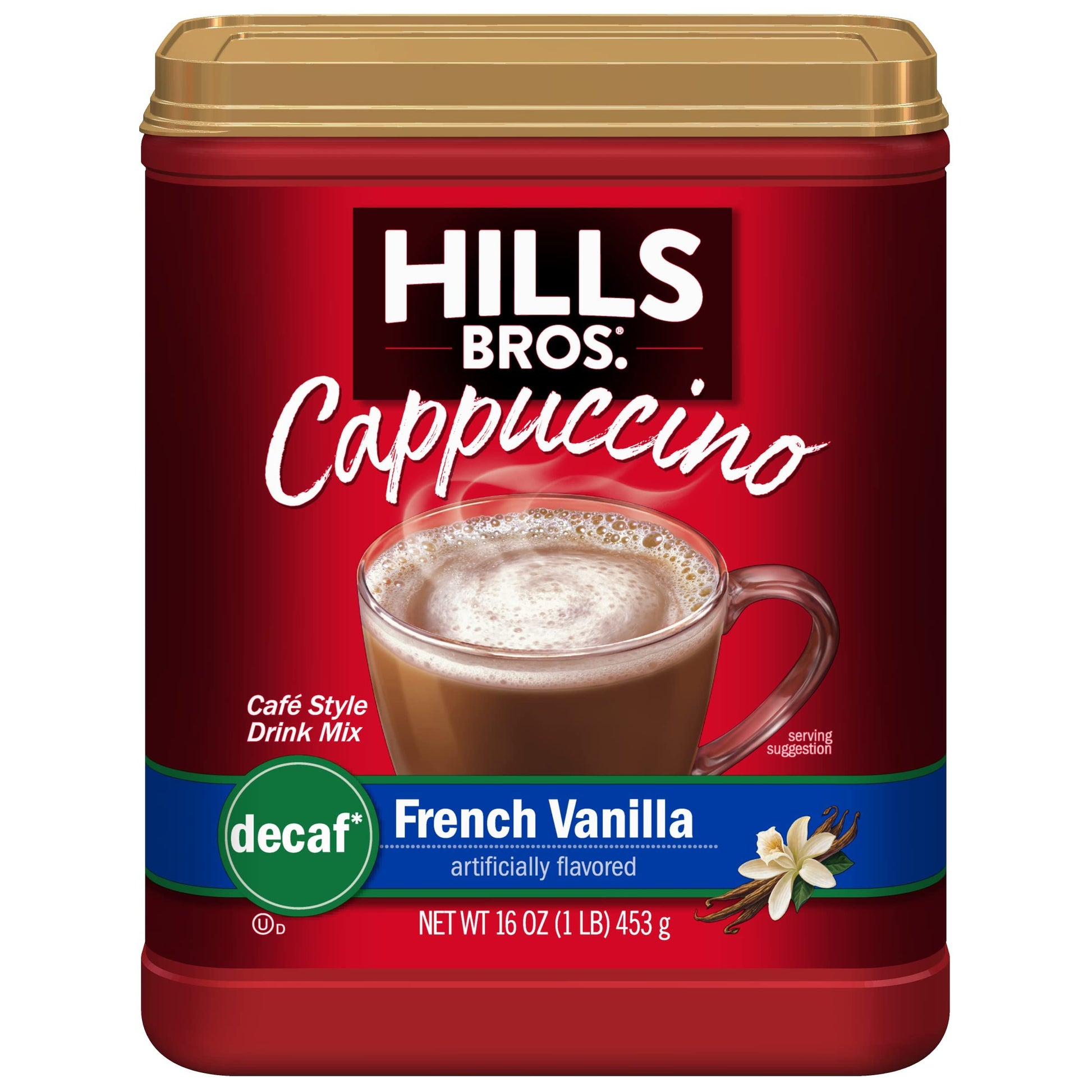 Hills Bros Decaf French Vanilla Cappuccino Mix, 16 Ounce, Easy to Use, No Caffeine