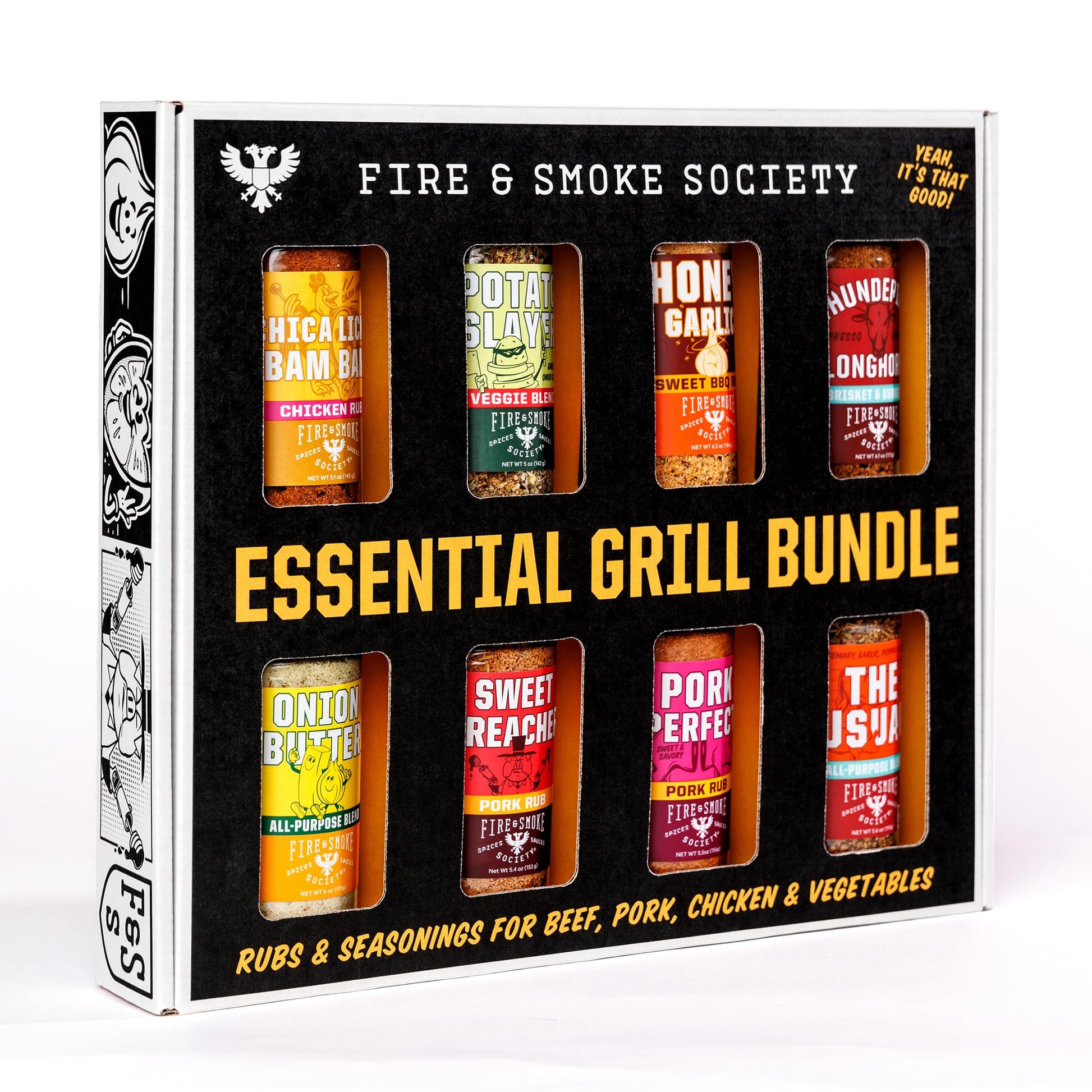 Fire & Smoke Society Essential Grill Variety Pack - BBQ Rubs & Seasonings, 6 oz (Pack of 8)