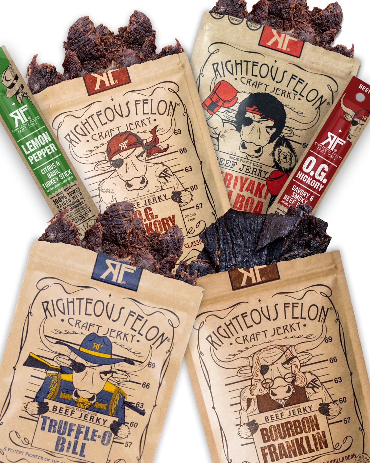 Righteous Felon Savory Beef Jerky Variety Gift Pack - Great Gifts For Men | Gluten Free, High Protein Healthy Snack | Bulk Beef,