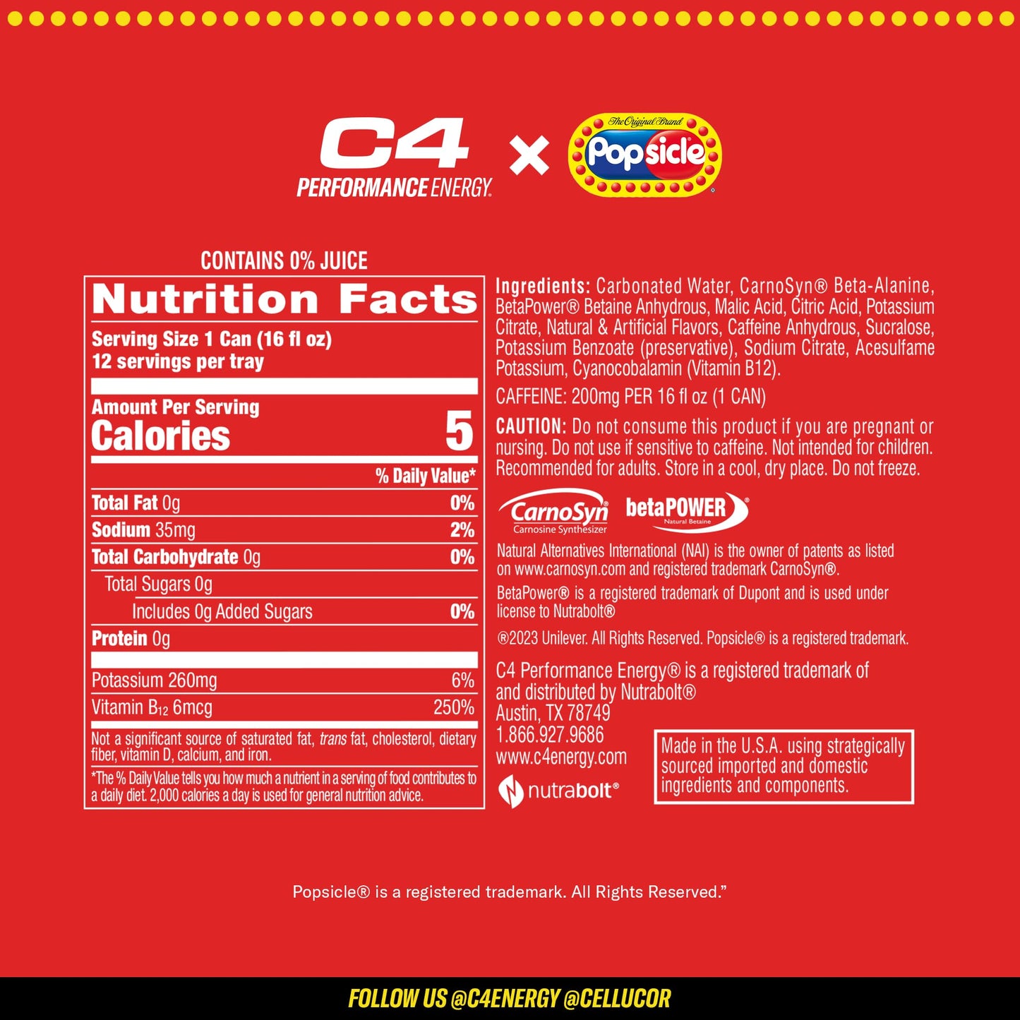 Cellucor C4 Energy Drink Cherry, Carbonated, Sugar Free, 16 Fl Oz, Pack of 12