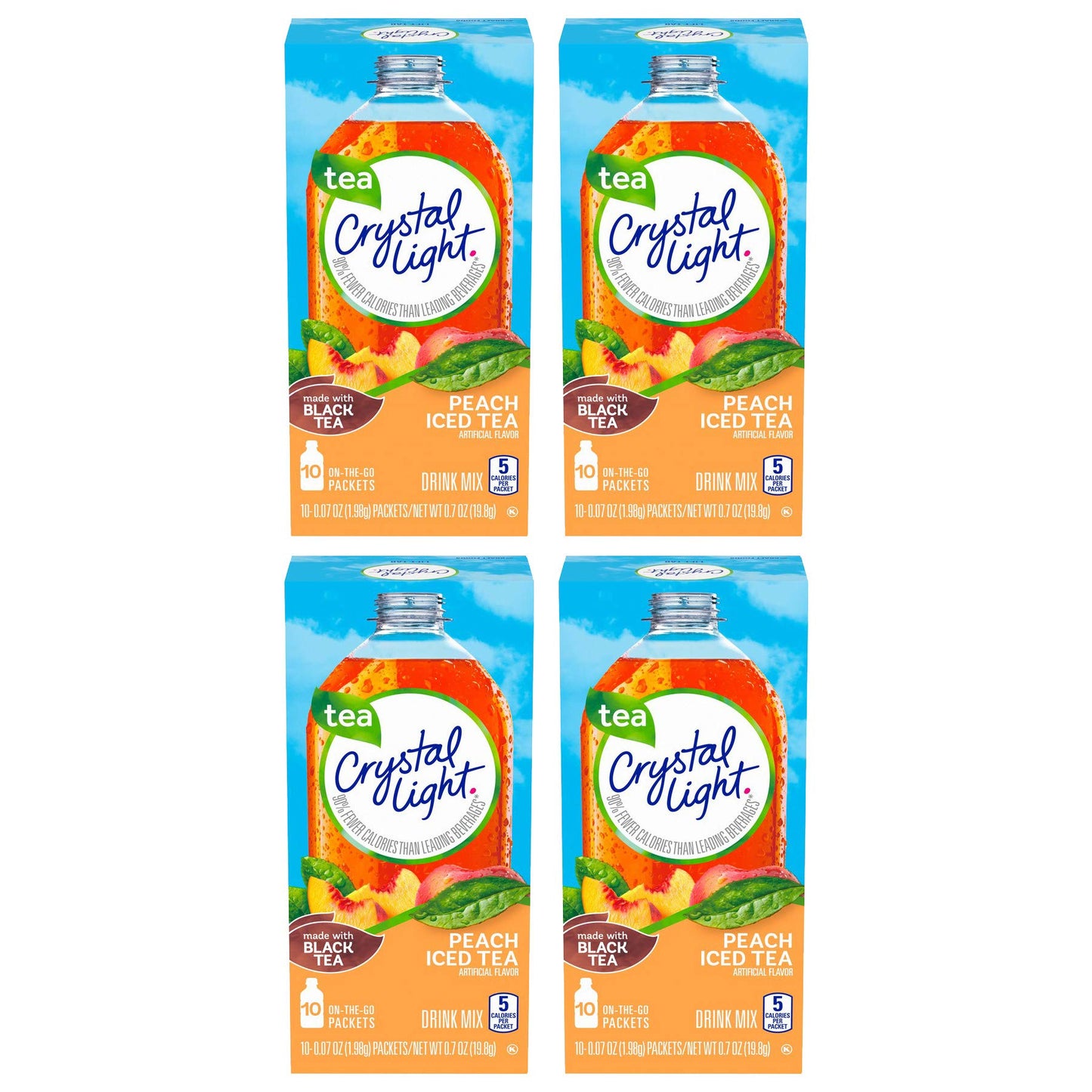 Crystal Light On The Go Peach Tea, 10-Count Boxes, 0.7 Ounce Each, Pack of 4