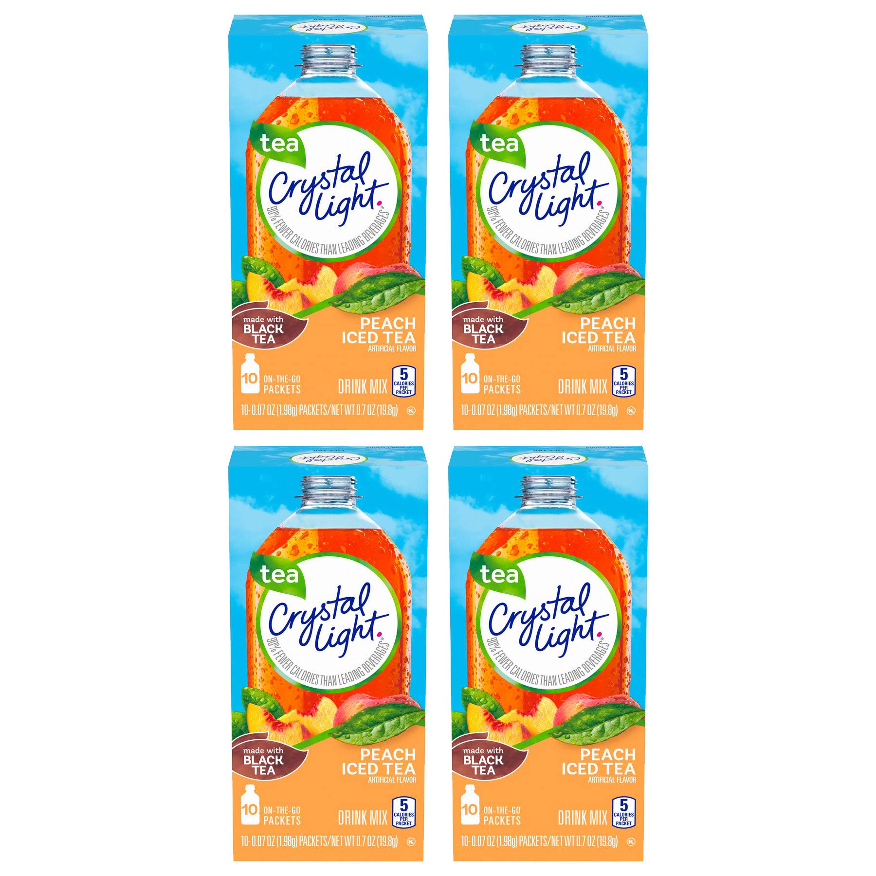 Crystal Light On The Go Peach Tea, 10-Count Boxes, 0.7 Ounce Each, Pack of 4