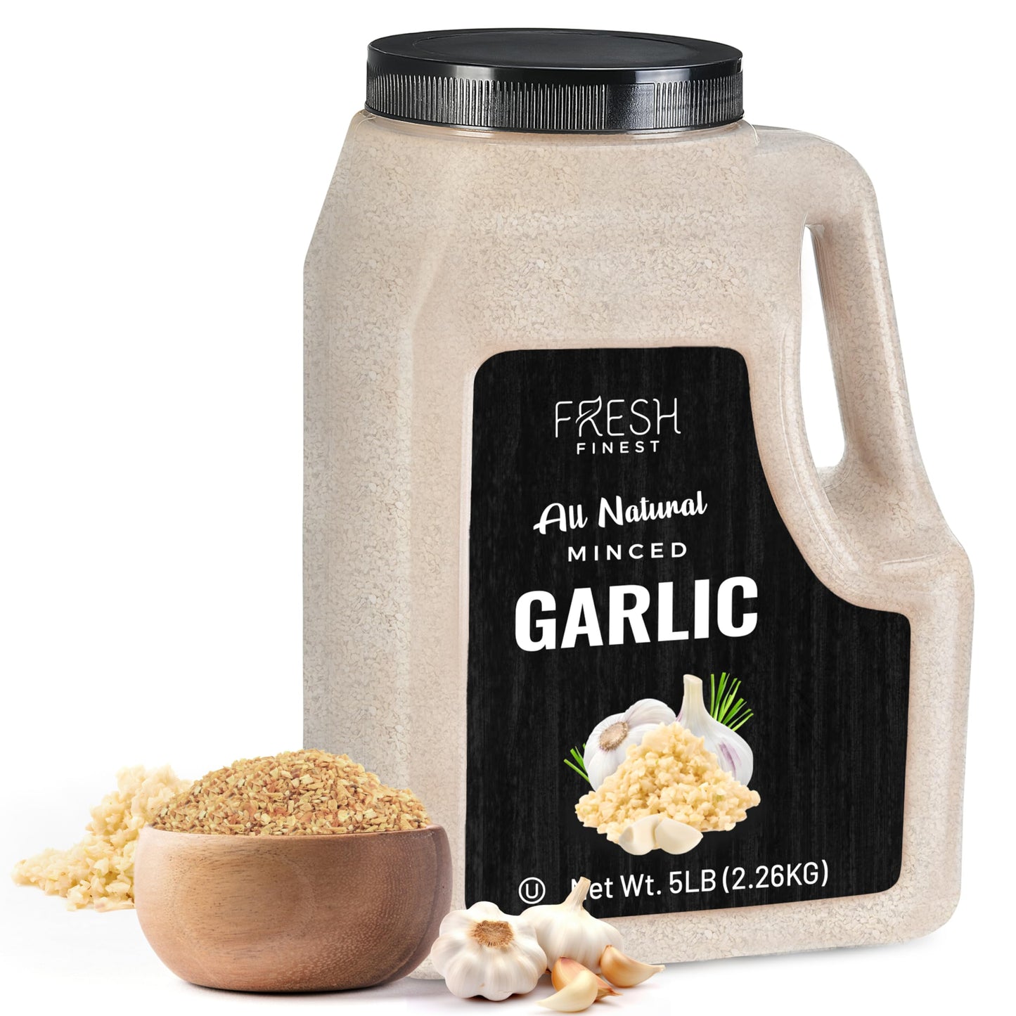 Fresh Finest Minced Garlic - Bulk 5 Lb - Dried Garlic Flakes, Ready-To-Use Seasonings For Cooking - Kosher Certified Dehydrated