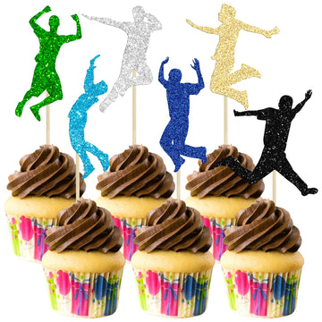 Gyufise 24Pcs Colorful Boy Trampoline Cupcake Toppers Trampoline Cake Toppers Picks Jump Birthday Party Supplies Jump Trampoline
